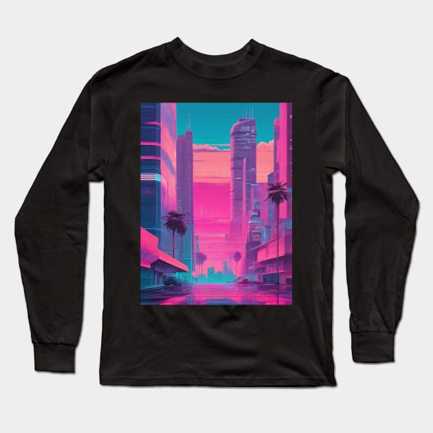 Vaporwave city aesthetic Long Sleeve T-Shirt by Spaceboyishere